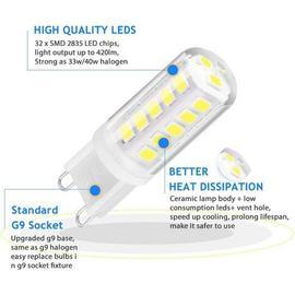 BETT Ampoule G9 LED 5W Equivalent 33W 40W G9 Halogène, 420LM, Mini Lampe,  Blanc Chaud 3000K, Sans Scintillement, AC220-240V, NON-Dimmable, Lot de 5  [Classe énergétique A+]