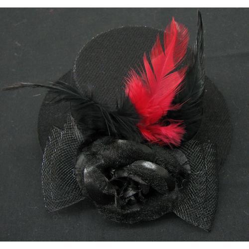 Bibi Mini Petit Chapeau Fleur Dentelle Noir Plume Barrette Pince Cheveux