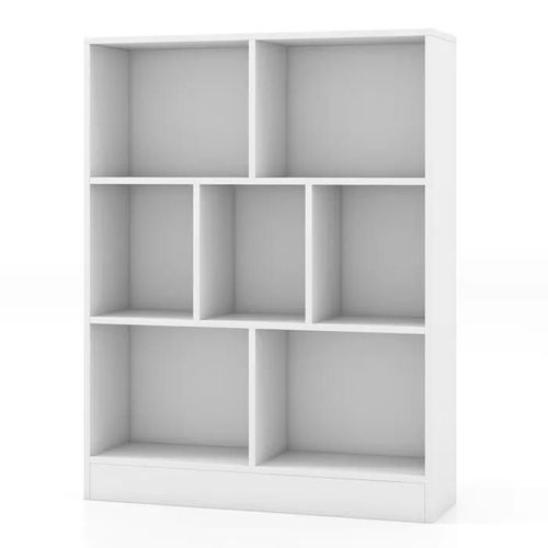 Bibliothque  3 Niveaux Costway-80 X 24 X 104 Cm-7 Cases Ouverts De Rangement-Kit Anti-Basculement-Capacit Max 120 Kg-Blanc