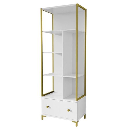 Bibliothque Design Avec Nombreux Rangements Coloris Blanc Et Dor Collection Douglas.