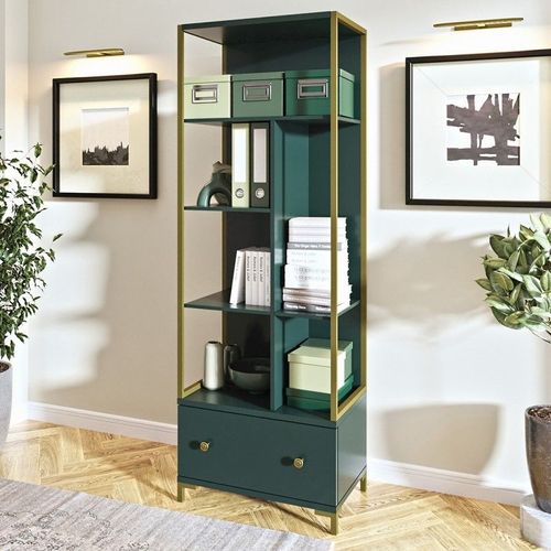 Bibliothque Design Avec Nombreux Rangements Coloris Vert Et Dor Collection Douglas.