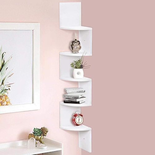 Bibliothque tagre Murale D'angle Design Moderne En Mlamine Effet Bois Avec 5 tagres D'angle Dimensions 123 X 20 Cm (Blanc).[Y232]