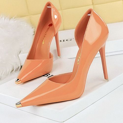 Bigtree-Chaussures  Talons Hauts En Cuir Verni Noir Pour Femme,Escarpins Pointus En Mtal,Chaussures De Soire Sexy,Stiletchassis,7 Cm,10 1/2cm - 39