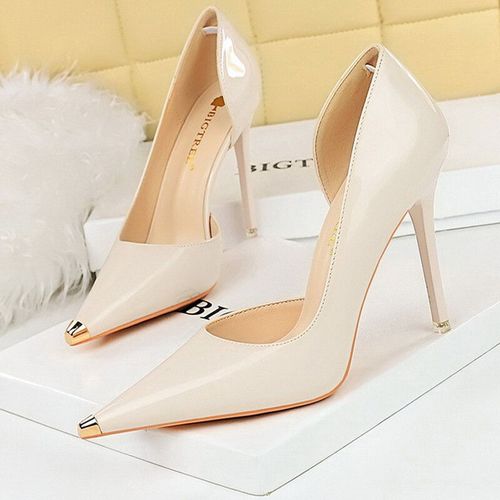 Bigtree-Chaussures  Talons Hauts En Cuir Verni Noir Pour Femme,Escarpins Pointus En Mtal,Chaussures De Soire Sexy,Stiletchassis,7 Cm,10.5cm