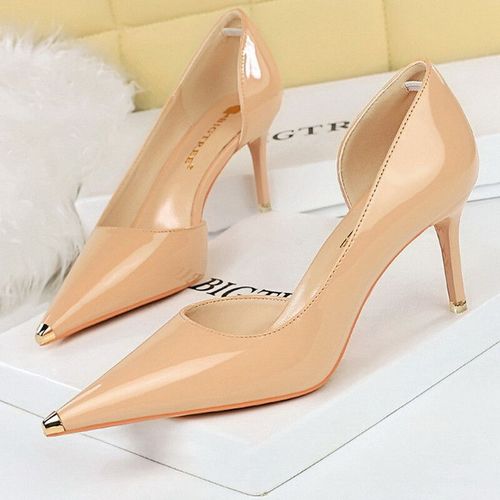 Bigtree-Chaussures  Talons Hauts En Cuir Verni Noir Pour Femme,Escarpins Pointus En Mtal,Chaussures De Soire Sexy,Stiletchassis,7 Cm,10 1/2cm - 37