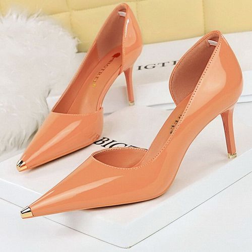 Bigtree-Chaussures  Talons Hauts En Cuir Verni Noir Pour Femme,Escarpins Pointus En Mtal,Chaussures De Soire Sexy,Stiletchassis,7 Cm,10 1/2cm - 38