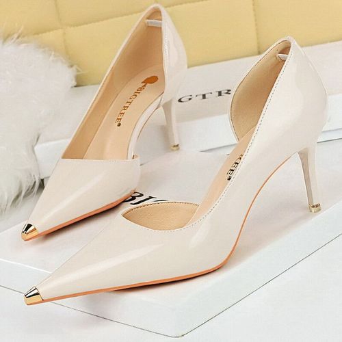 Bigtree-Chaussures  Talons Hauts En Cuir Verni Noir Pour Femme,Escarpins Pointus En Mtal,Chaussures De Soire Sexy,Stiletchassis,7 Cm,10.5cm