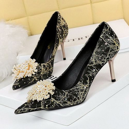 Bigtree-Escarpins  Talons Hauts Et Strass Pour Femme,Chaussures Luxueuses  Fleurs Perles,Stiletto,Grande Taille,2023 - 39