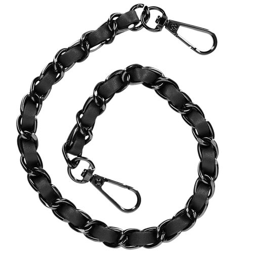 Bijou De Tlphone Chane Mtallique Tresse Simili Cuir Noir 40cm
