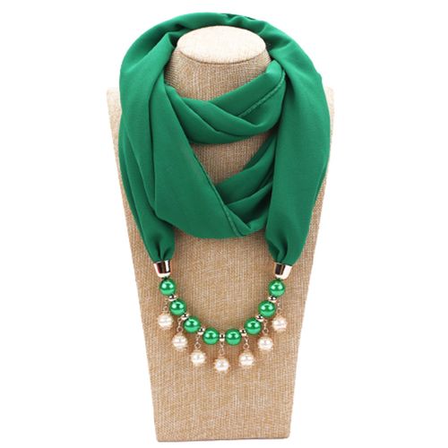 Bijoux  La Mode Pour Femmes, Pendentif En Fausse Perle, Collier En Mousseline De Soie, charpe De Couleur Unie-Vert meraude