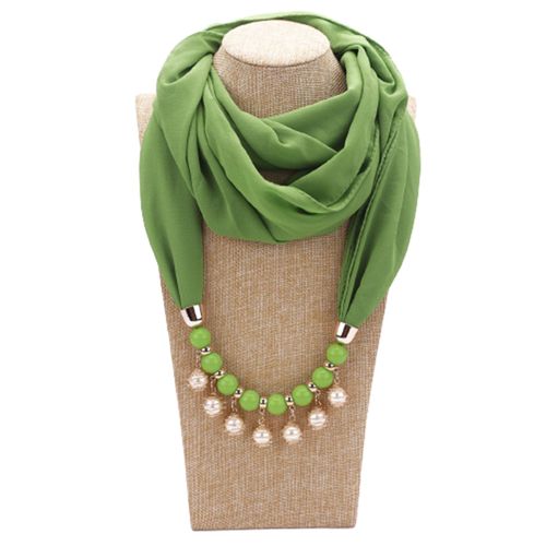 Bijoux  La Mode Pour Femmes, Pendentif En Fausse Perle, Collier En Mousseline De Soie, charpe De Couleur Unie-Vert Printemps