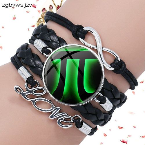 Bijoux De Style Rtro Avec Cabochon En Verre, Bracelet Multicouche En Cuir Noir, Cadeau Pour Femmes, Maths Pi