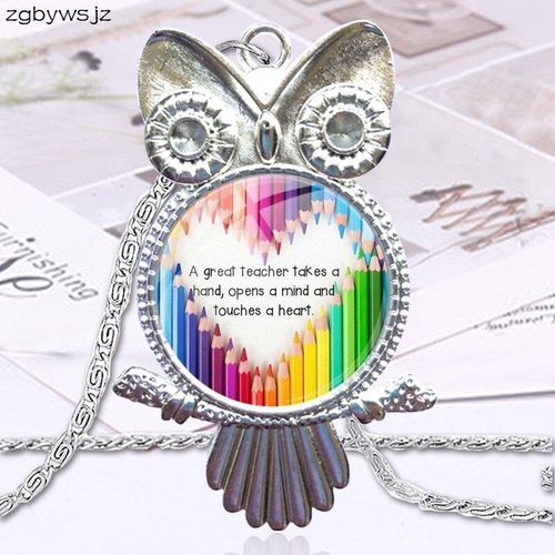 Bijoux Faits  La Main Pour Filles, Dclaration De Mode Des Annes 90, Collier Hibou En Verre, Pendentifs, Lettre De Professeur