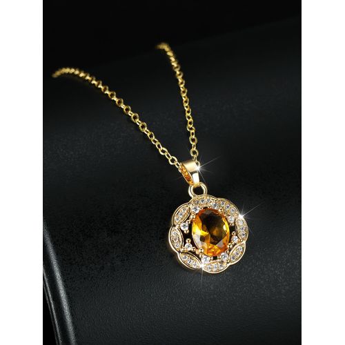 Bijoux Femme Collier De Pendentif En Diamant Jaune Ovale Dor Avec Chane De Clavicule Fminine Micro Diamond