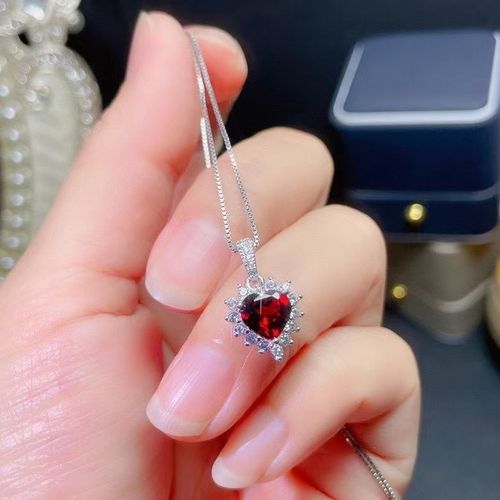 Bijoux Fins En Argent Sterling 925 Incrust De Grenat Naturel Pour Femmes, Pendentif De Collier Frais Et Agrable En Forme De CUr, Support De Dtection