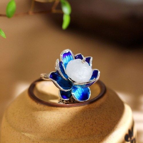 Bijoux Originaux En Argent Faits  La Main Pour Femmes, Nouveaux Modles De Bagues Ouvertes En Lotus Bleu Htian Calcdoine Atmosphrique Exagre