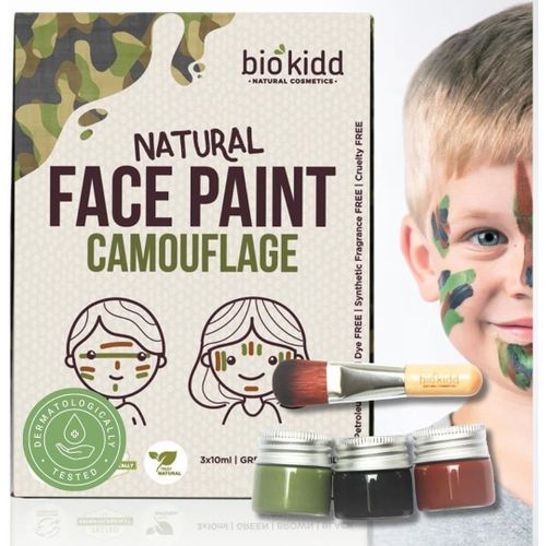 Biokidd Palette De Maquillage De Fte Liquide, Bio, Non-Toxique, Lavable - Pour Peaux Sensibles - Kit De Peinture Faciale De Couleurs DArme Et Camouflage Pour Le Visage-3x10ml (Vert,Marron,Noir)