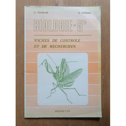 Biologie 5e Fiches De Controle Et De Recherches   de Tourlan & Cognac  Format Broch 