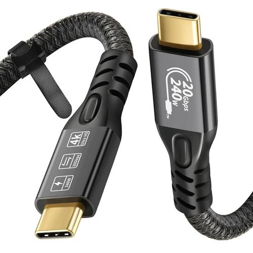 black Cable USB C 3.2 Gen 2 20Gbps, Type C 4K@60Hz UHD Video 5A/240W PD3.1 Fast Charge Cord with E-Marker Compatible with Thunderbolt 3/4 MacBook pro Samsung Galaxy Pixel Dell Monitor etc (0.5M)