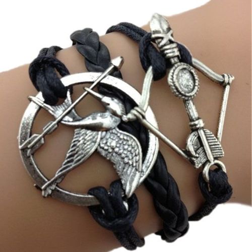 Black Sugar. Bracelet Tress En Cuir Solide Love Bird D'hunger Games. Attache Par Mousqueton Avec Chainette D'extension. Longueur Du Bracelet : 16cm + 5 Cm. Expdition Rapide Depuis Paris.