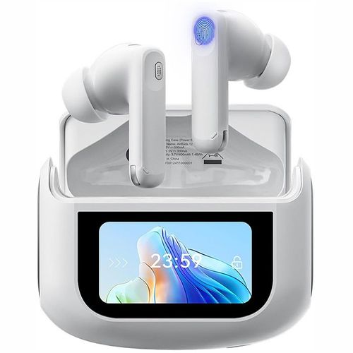 Blackview AirBuds 12 couteurs Bluetooth BT 5.4 Oreillette cran tactile LED 400mAh ANC&ENC IPX7 tanche - Blanc