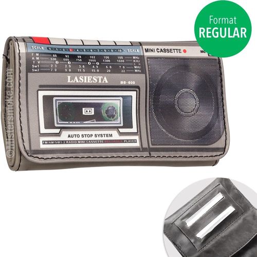 Blague  Tabac - Lasiesta - Pochette Carnet Double - Simili Cuir Gris Lecteur Cassette Vintage Pour Feuilles  Rouler Courtes Regular
