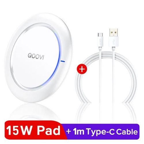 Blanc - Chargeur Sans Fil Rapide 15w Pour Samsung Galaxy S20 S10 S9 S8 Note 10 9 8, Tapis De Chargement Usb Qi Pour Iphone 13 Pro Xs Max Xr X 8 Plus