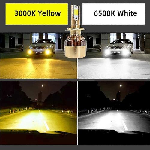 Blanc Et Jaune-Infitary Or 2 Couleurs Phare Led H7 H4 Ampoule Pour Voiture 3000k Jaune Blanc 12v Feu De Brouillard H1 H11 9005 9006 880 9012 Sur Kit Auto