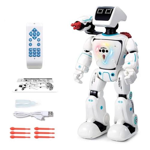 BLANC - Robot de combat Intelligent de Dialogue, commande vocale, capteur tactile, danse et lancement Musical, balle, dtection de geste, cadeaux