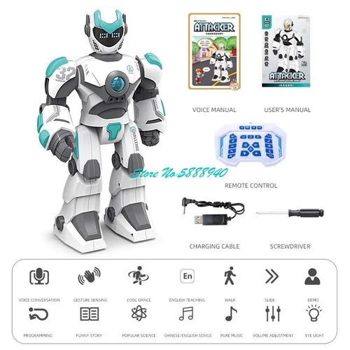 BLANC - Robot lectrique tlcommand  dtection de gestes, modle 40CM, Intelligent, programmation de Dialogue vocal, dmo, changement'expression RC