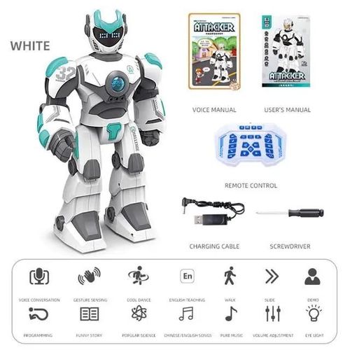 Blanc - Robot jouet Version anglaise, programmation intelligente, dtection de geste, tlcommande, fonction de Chat vocal, chant et danse