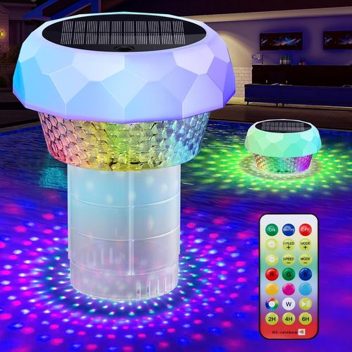 Blazeflux-Flotteur Chlore Piscine Solaire Lumiere Coloree, Telecommande, Diffuseur Reglable Grande Capacite Pastilles 3 Ou 1 Pouce