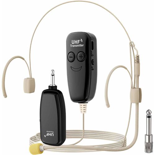 BLAZEFLUX-Micro Casque Sans Fil UHF, Systeme Micro Haut-Parleur Beige, Portee 50m, Ideal Enseignants, Guides, Coachs, Conferences