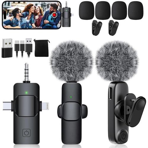 BLAZEFLUX-Micro Mini 3 en 1 Sans Fil Lavalier iPhone/iPad/Android/Camera (Lightning/USB/Jack 3.5mm) 2 Pack Bluetooth Micro Mute