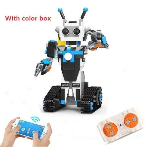 bleu avec bote de couleur - Robot  programmation intelligente RC 2.4G, blocs de construction assembls, Mode double tlcommande, capteur de gravit, commande vocale, jouet Robot