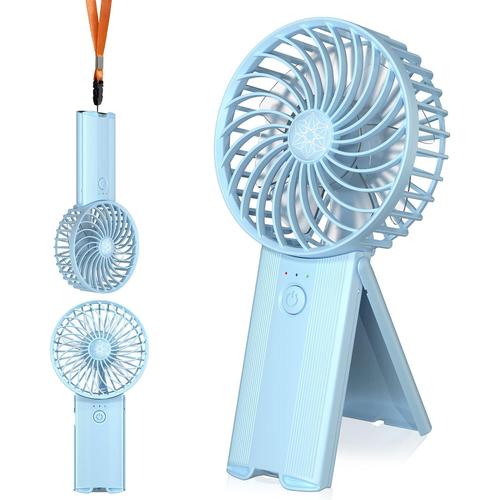 Bleu Clair Bleu Clair Ventilateur portatif portable avec 4 vitesses rglables, mini ventilateur rechargeable USB avec batterie et miroir de