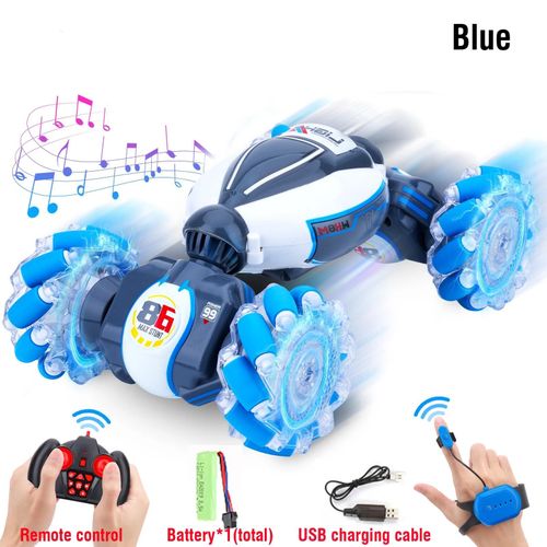 Bleu DEUX RC 1B - Voiture de cascade RC  dtection de geste pour enfants, Jouets tlcommands, Lumires et musique, Tout-terrain, Rotation  2.4 , 6  12 ans, 360 GHz, Version manuelle