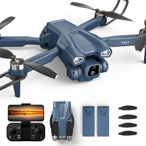 Bleu Moteur Brushless Drone Avec 2 Camra Pour Adultes, Camra Rglable 4k Drones, 5ghz Wifi Fpv Rc Quadricoptre Avec Positionnement Par Flux Optique Pour Dbutants, 3d Flip, 2 Batterie