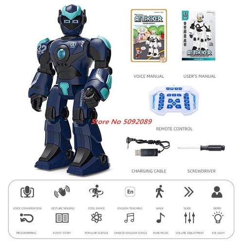 bleu - Robot intelligent  commande vocale, 40CM, pour enfant, animal de compagnie, jouet, Machine de programmation  Induction, musique, danse, tlcommande