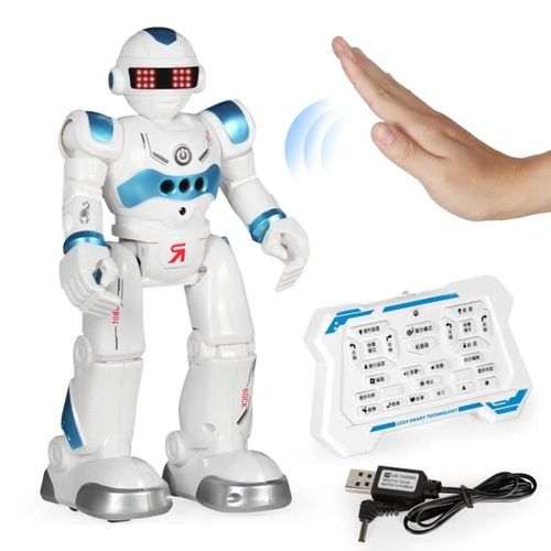 bleu - Robot intelligent RC  dtection de geste, programmation de lumires LED pour chant et danse, contrle vocal avec cran LCD, jouets ducatifs prcoces lectriques