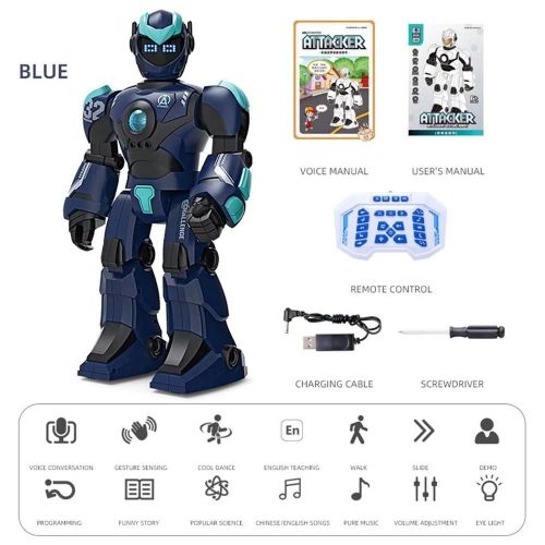Bleu - Robot jouet Version anglaise, programmation intelligente, dtection de geste, tlcommande, fonction de Chat vocal, chant et danse