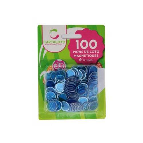 Blister 100 Pions De Loto Magnetique Bleu 17 Mm - Jetons Aimantes - Marquage Carton Grille Loto Bingo - Accessoire Jeu Et Carte