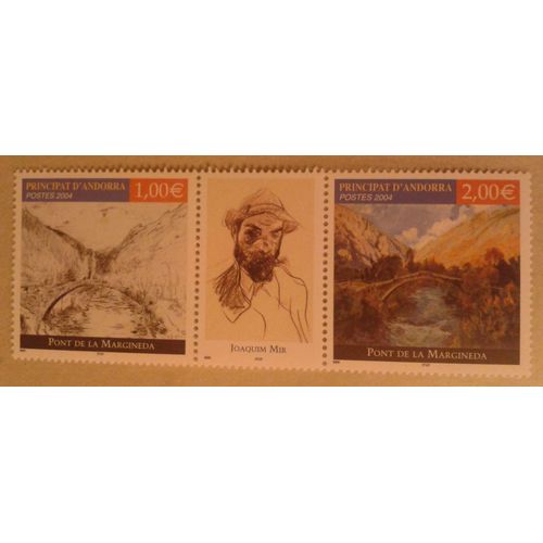 Bloc 2 Timbres Andorre Principat D'andorra 2004 Yvert Et Tellier N599-600 Pont De La Margineda Avec Vignette Centrale Neuf** Gomme Intacte