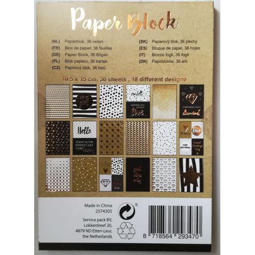 Bloc 36 Feuilles Papier Cartonn Finition Par Feuille Dore Pour Scrapbooking, Carterie, Dcoration...