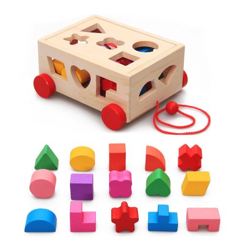 Bloc De Construction En Bois 15 Trous Pour Bb, Blocs De Construction Assortis De Forme ducative, Jouet D'intelligence, Bote De Tri De Forme