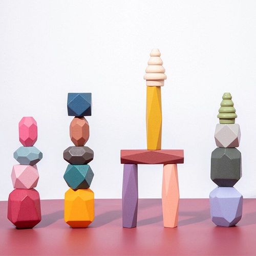 Bloc De Construction En Bois Color Pour Bb, Jouet Cratif Et ducatif, Jeu D'Empilage De Pierres Arc-En-Ciel De Style Nordique
