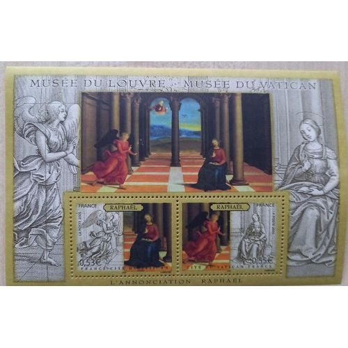 Bloc De Deux Timbres Neufs, L'annonciation Raphal, Muse Du Louvre, Muse Du Vatican, 0,53e L'un, 0,55e L'autre.