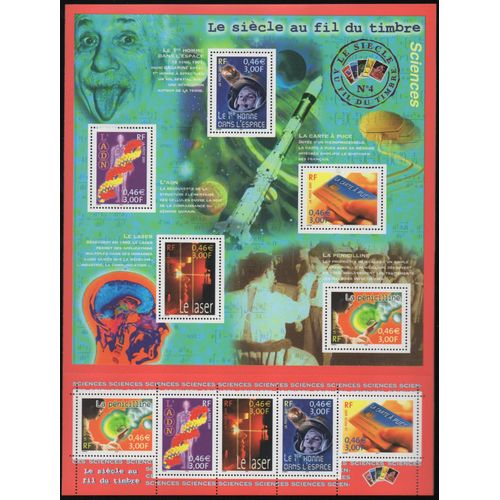 Bloc Feuillet + Pochette + Carte Timbres France 2001 Le Sicle Au Fil Du Timbre N4 Sciences Yvert Et Tellier Bf N39 Neuf** Gomme Intacte