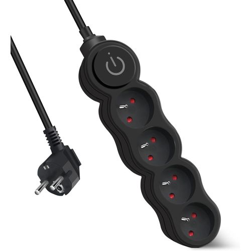 Bloc Multiprises 4 Prises Avec Interrupteur,Rallonge 3 M 250 V Avec Scurit Enfant,Noir.[Y290]