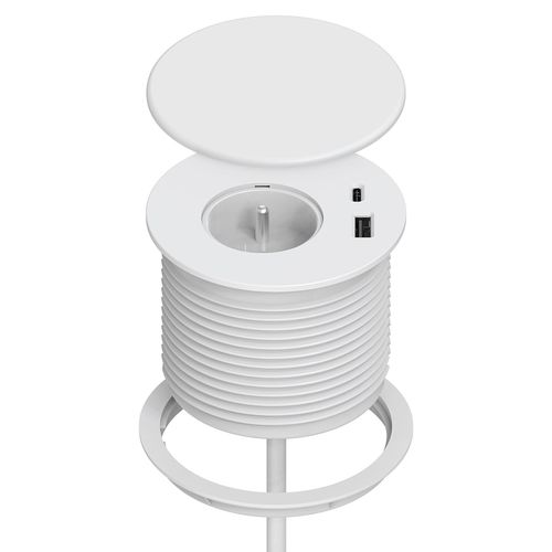 Bloc Prise Encastrable, Multiprise Encastrable Avec 1 Prise, 1 Port Usb C, 1 Port Usb A, 80 Mm De Diamtre, 1,5m De Cble, Prise Bureau Pour La Cuisine, Le Bureau, Les Meubles, Blanc